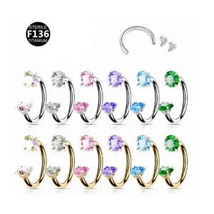 Anneau de Nez en Fer à Cheval en Acier Inoxydable 316L avec Zirconia et Filetage Interne Bijoux de Piercing Unisexe