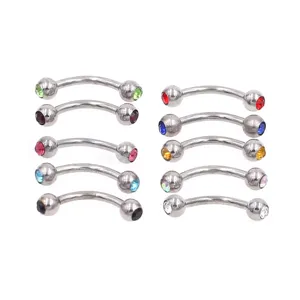 16G stainless steel curved barbell eyebrow piercing ring set with colorful crystal gems.