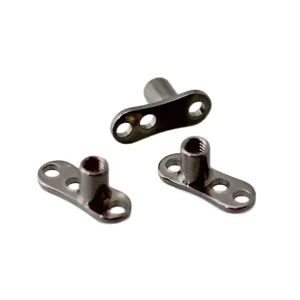 Titanium micro dermal anchor piercing jewelry detail shot, body piercing skin diver base.