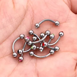 16G stainless steel curved barbell eyebrow piercing ring with dual sparkling crystals for body.