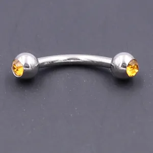 16G Stainless Steel Curved Barbell Eyebrow Piercing with Double Crystal Rhinestones
