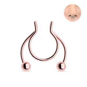 Falso anillo de septo de acero inoxidable oro rosa, piercing de herradura para nariz
