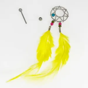Yellow feather nipple ring body piercing jewelry bohemian style barbell navel piercing accessories