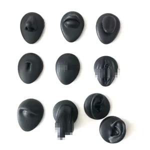 Black silicone body piercing practice models set for nose, ear, lip and navel display.