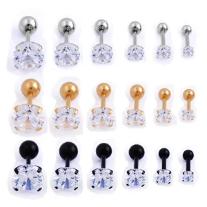 Edelstahl Zirkonia Piercing Ohrstecker Detailansicht mit verschiedenen Größen und Farben