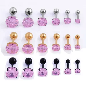 Edelstahl rosa Zirkonia Barbell Ohrringe Piercing Schmuck Set fur Damen Mode neu top