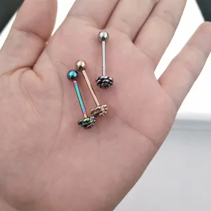 New 316L stainless steel body piercing jewelry rose flower tongue ring 1.6x16mm