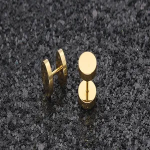 Orecchini a bilanciere dorati dettaglio, orecchini tondi in acciaio inox gioielli minimalisti chic.