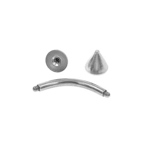 Stainless steel curved barbell eyebrow ring body piercing jewelry cone and disk parts.