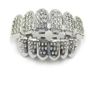 Shiny rhinestone hip hop grillz set top and bottom vampire fangs teeth jewelry accessories