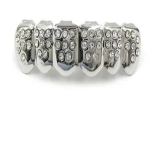Hip hop grillz teeth top bottom silver rhinestone dental grillz fashion tooth jewelry