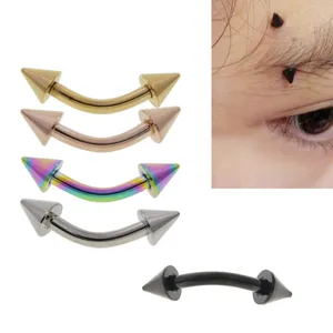 Stainless steel curved barbell eyebrow ring with spikes, body piercing jewelry for men and women.