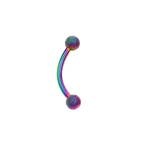 Rainbow curved barbell stainless steel body piercing jewelry featuring textured matte balls.