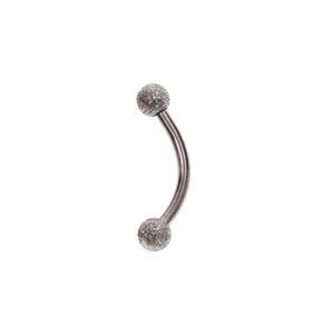 Stainless steel curved barbell eyebrow ring with textured frosted balls for body piercing detail.