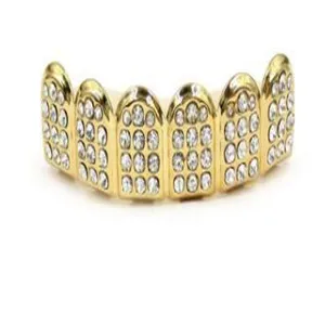 Gold hip hop grillz teeth caps iced out rhinestone grillz dental fashion jewelry items