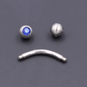 16G stainless steel curved barbell eyebrow ring with blue crystal ball body piercing jewelry