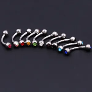 16G 316L Stainless Steel Curved Barbell Eyebrow Ring With Double Zirconia Geometric Banana Piercing Jewelry For Men Women