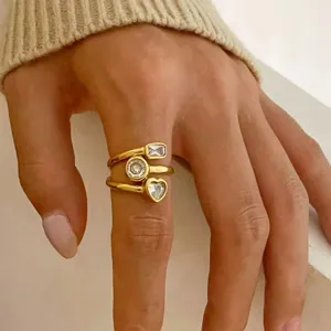 Minimalistisch Edelstahl Offener Ring Für Damen Vergoldet Zirkonia Geometrisch Modeschmuck