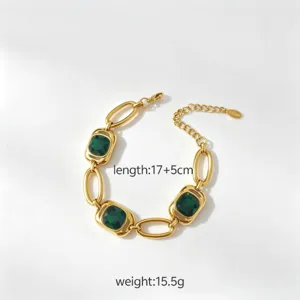 Stainless steel 18k gold plated green square crystal chain bracelet for women fashion jewelry