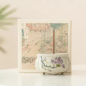 Bruciatore di incenso in ceramica di magnolia dipinto a mano per decorazione casa