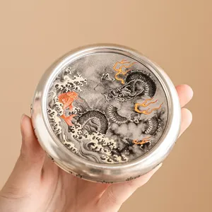 Style Lavis Chinois Motif Dragon De Carpe Argent Doré 999 Céramique Repose-Couvercle De Théière Sous-Verre De Tasse