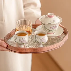 Service à Thé Kung Fu en Céramique Peint à la Main Ensemble de Tasses Gaiwan Chinoises Avec Tasse Juste et Plateau Pour le Thé