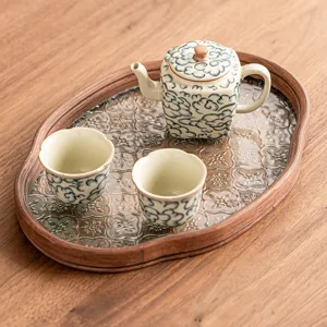Service à thé en porcelaine Ru avec motif de nuage, 1 théière et 2 tasses sur plateau pour maison.