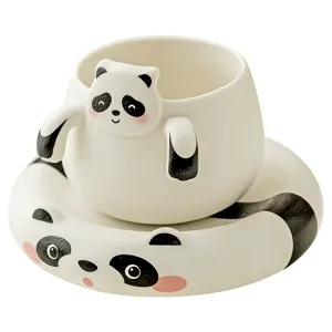 Set colino per tè in ceramica con panda e piattino, infusore per tè creativo e grazioso.