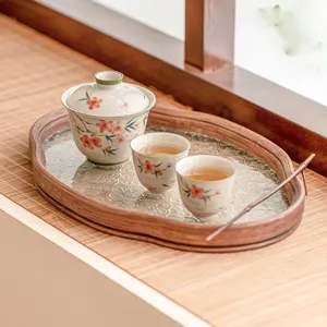 Service à thé en céramique peint à la main fleur de pêcher gaiwan et tasses maison