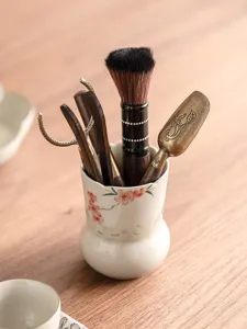 Ensemble d'accessoires de thé fleur de pêcher peint à la main boîte en céramique cuillère