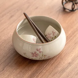 Handgeschilderde keramische thee afvalkom met bloemenpatroon voor kung fu thee set accessoire.