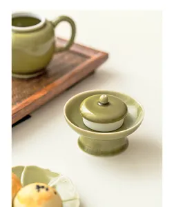 Exquisite ceramic tea lid holder high-footed stand traditional tea set accessory detail