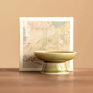Yaozhou kiln high footed ceramic tea lid holder kung fu tea set accessory dessert plate