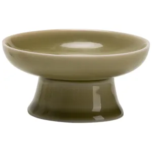 High-foot ceramic tea pot lid holder, Yaozhou kiln style green glaze tea accessory plate.