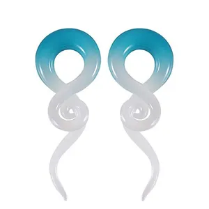 Zweifarbig Glas Ohrdehner Spirale Körperpiercing Schmuck Blau Weiß Gradient Ohrstecker Mode Ohrringe