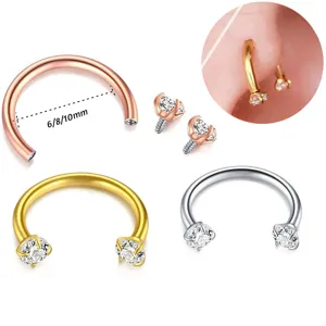 316L Stainless Steel U-Shaped Horseshoe Nose Ring Clear Rhinestone Inlaid Circular Barbell Septum Piercing Jewelry For Men Women