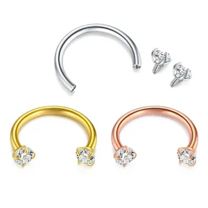 Titanium horseshoe septum ring and cartilage piercing jewelry set with sparkling cubic zirconia.