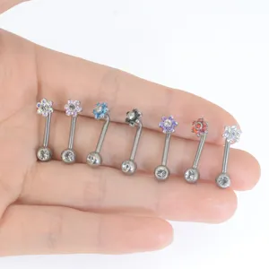 Gioiello per piercing corpo bilanciere curvo 14G in titanio con fiori di cristallo