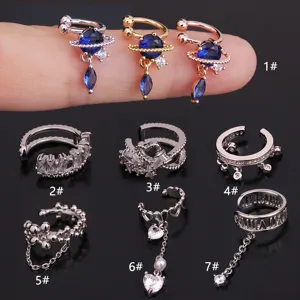 Edelstahl Kreative U-Förmige Knorpel Ohrklemme Eingelegt Zirkonia Nicht Durchlochte Ohrringe Piercing Schmuck Für Damen