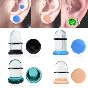 Bunte Glas Ohrstecker Tunnel flacher Boden Knorpel Piercing Schmuck Dehner Set 1Stk
