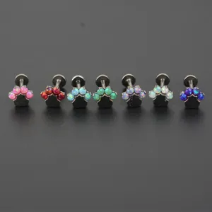 G23 Titan süße Katzenpfote Labret Stecker Detailaufnahme mit bunten Opal Piercing Schmuck.