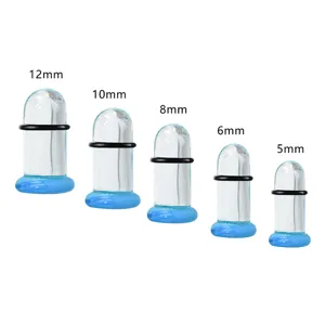 Glas Ohrdehner Tunnel mit O-Ring, transparenter Körper und blauer Boden, 5mm bis 12mm.