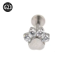 G23 Titan Süsst Pfote Labret Stecker Piercing Schmuck mit Zirkonia Steinen Glänzend