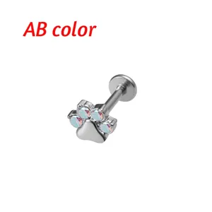 G23 Titan Katzenpfote Labret Piercing Schmuck mit AB Farbe schimmernden Zirkonia Steinen