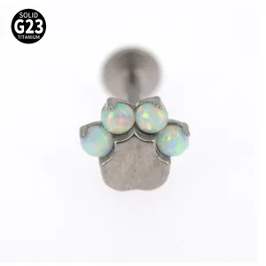 G23 Titan Katzenpfote Labret Stecker Piercing Schmuck mit bunten synthetischen Opal Steinen