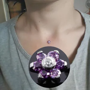 316L ανοξείδωτο ατσάλι μικροδερματικό piercing κόσμημα λουλούδι διαφανές μωβ κρύσταλλο