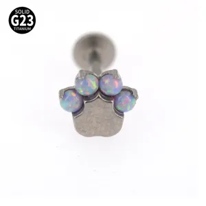 G23 Titan Süße Katzenpfote Labret Stecker Piercing Schmuck mit bunten Opalen Steinen