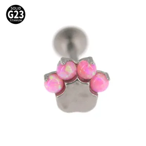 G23 Titan Süße Katzenpfote Labret Lippenpiercing Körperschmuck mit Rosa Synthetischem Opal