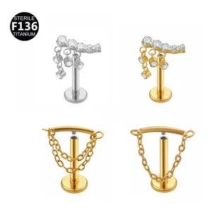 G23 Titanio Labret Piercing Catena Cristallo Cartilagine Orecchino Corpo Gioiello Set