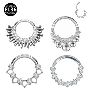 F136 Titaniumlegering Strass Neusring Oor Kraakbeen Knop Lichaamssieraden Zilver Geometrische Stijl Voor Vrouwen Mannen